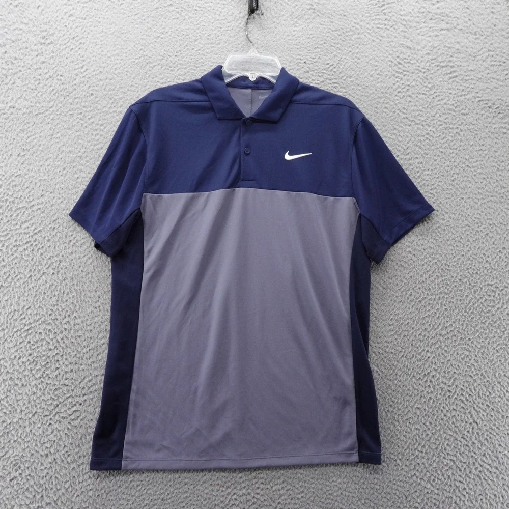Nike‎ Dri-FIT Golf Polo Shirt Mens Medium Navy Blue Gray Short Sleeve